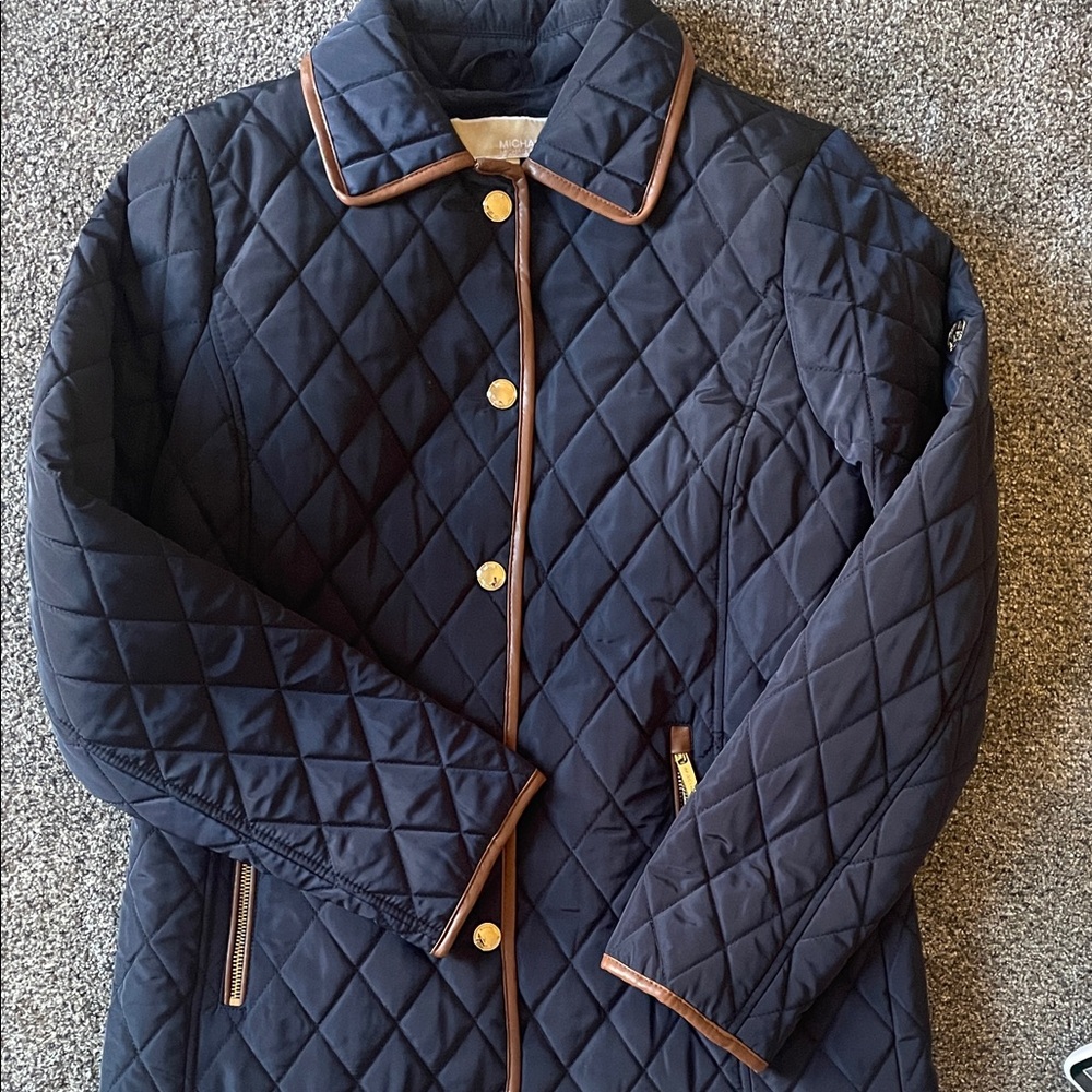Michael Kors Navy Quilted Puffer with Brown Accents